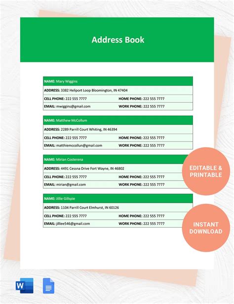 address book template google sheets|free editable address book template.